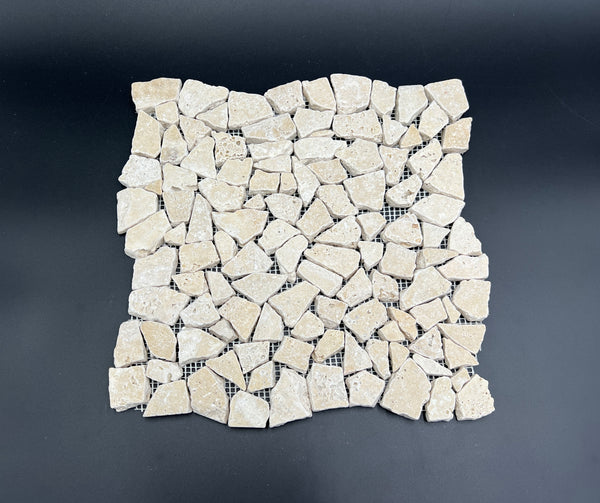 Ivory Travertine Flat Pebble Broken Random Mosaic Tile