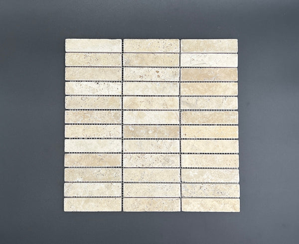 Ivory Travertine 1x4 Tumbled Mosaic Tile