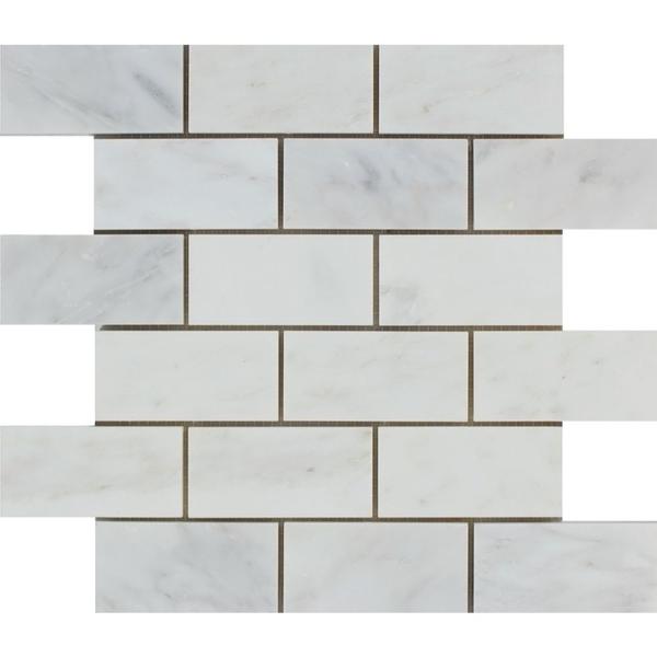 2x4 Polished Oriental White Marble Brick Mosaic Tile.