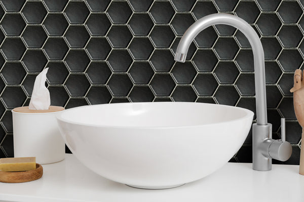 Black 2x2 Hexagon 12x12 Porcelain Mosaic Tile - Onlinetileshop.com