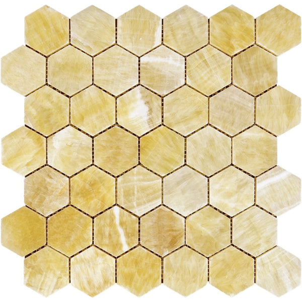 Honey Onyx 2x2 Hexagon Polished Mosaic Tile.