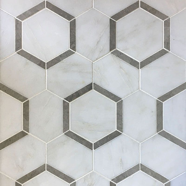 Asian Statuary Talia Gray Hexagon Marble Polished Mosaic Tile.