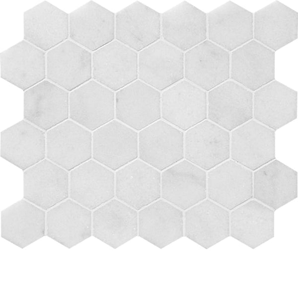 Bianco Caldo Marble 2x2 Hexagon Polished Mosaic Tile.