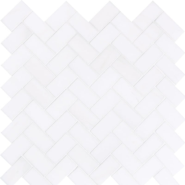 Bianco Lago Marble 1x2 Herringbone Honed Mosaic Tile.