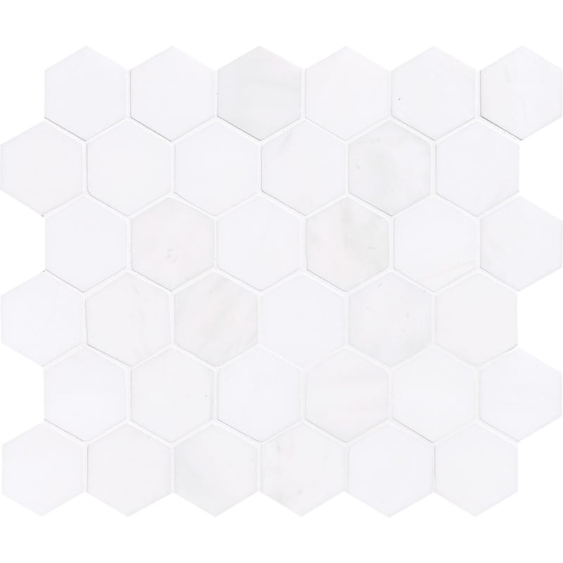 Bianco Lago Marble 2x2 Hexagon Honed Marble Mosaic Tile.