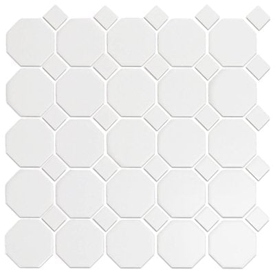 Cc Mosaics White 12x12 Oct Porcelain Mosaic Tile.
