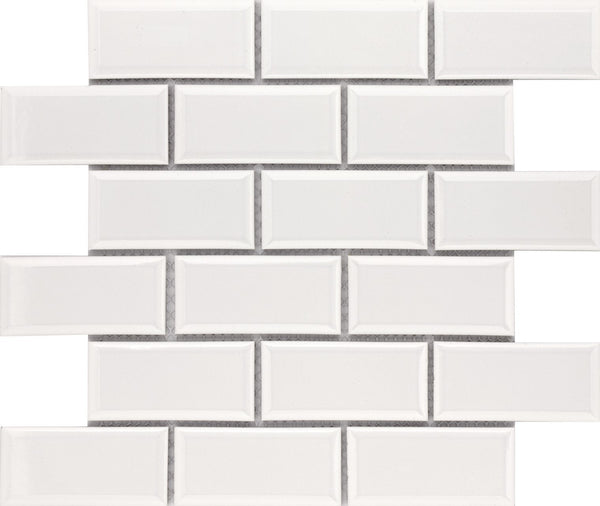 Cc Mosaics +white Ice 2x4 Bev. Brick Porcelain Mosaic Tile.