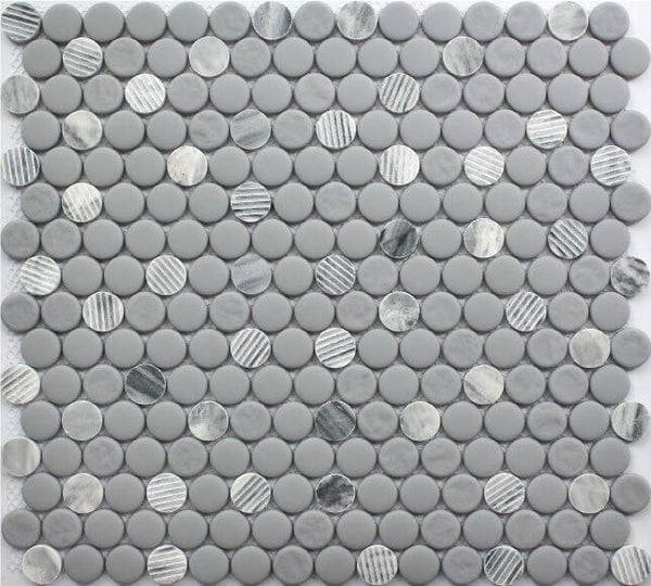 Rockart Gray Granite Penny Round 12x12 Mosaic Tile.