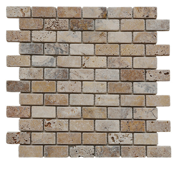 Scabos Travertine 1x2 Tumbled Mosaic Tile.