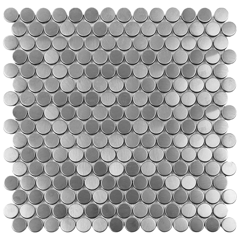 Silver Brushed Penny 12x12 Porcelain Mosaic Tile.