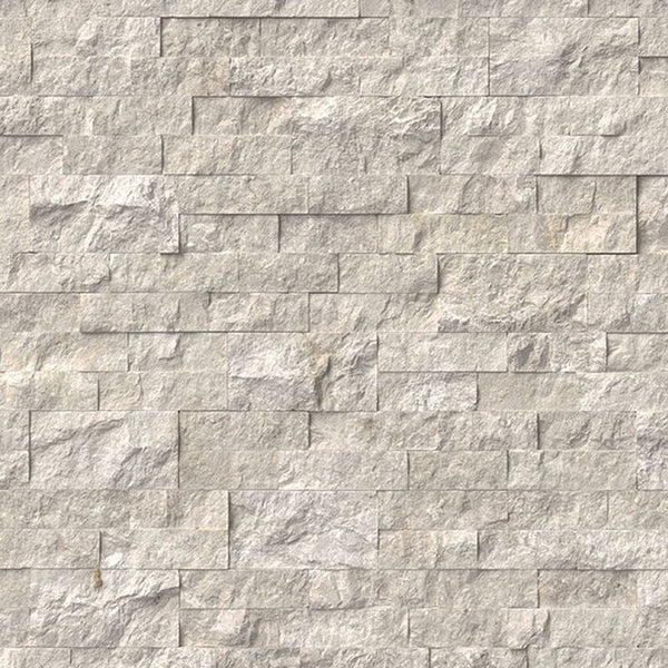 Silver Gray Marble 6x24 Split Face Stacked Stone Ledger Panel.