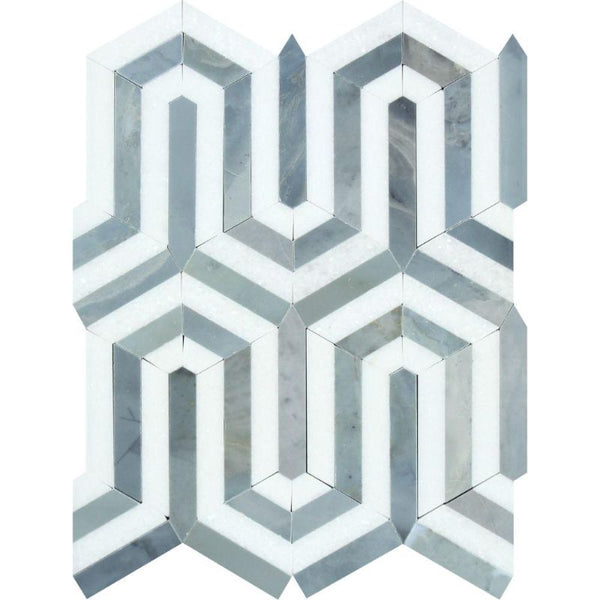 Thassos White and Blue Marble Berlinetta Honed Mosaic Tile.