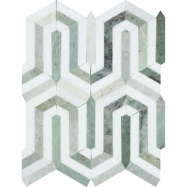 Thassos White and Green Marble Berlinetta Honed Mosaic Tile.