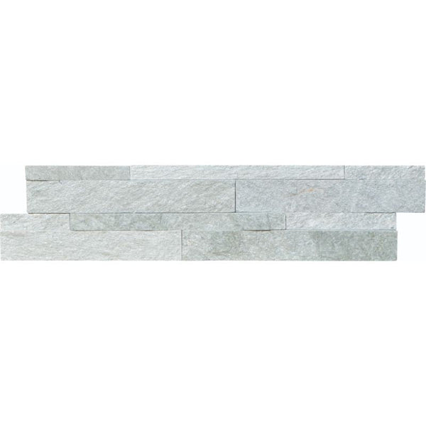 White Green Quartzite 6x24 Split Face Stacked Stone Ledger Panel.