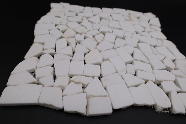 Thassos White Marble Flat Pebble Broken Random Mosaic Tile