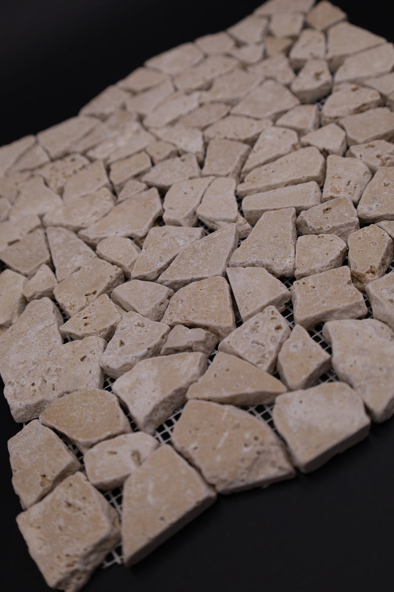 Noce Travertine Flat Pebble Broken Random Mosaic Tile