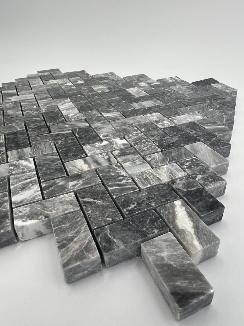 Bardiglio Marble 5/8 x 1 1/4 Mini Herringbone Mosaic Tile