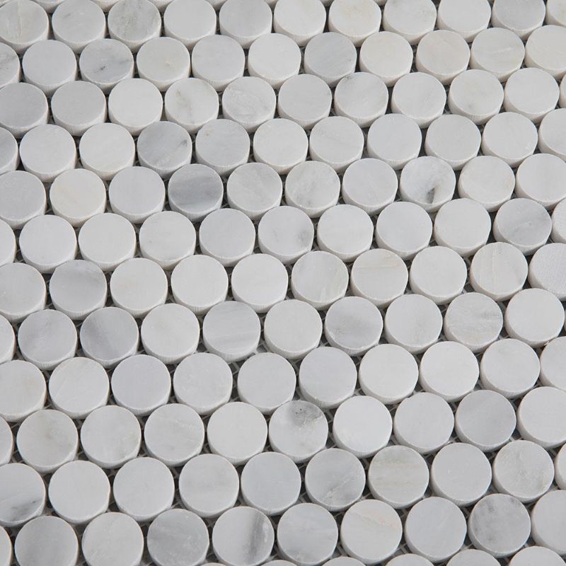 Asian Statuary (Oriental White) Marble Penny Round Polished Mosaic Tile