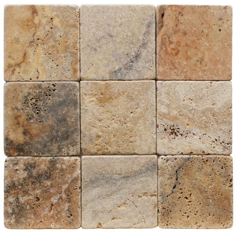 Scabos Travertine 4x4 Tumbled Tile.