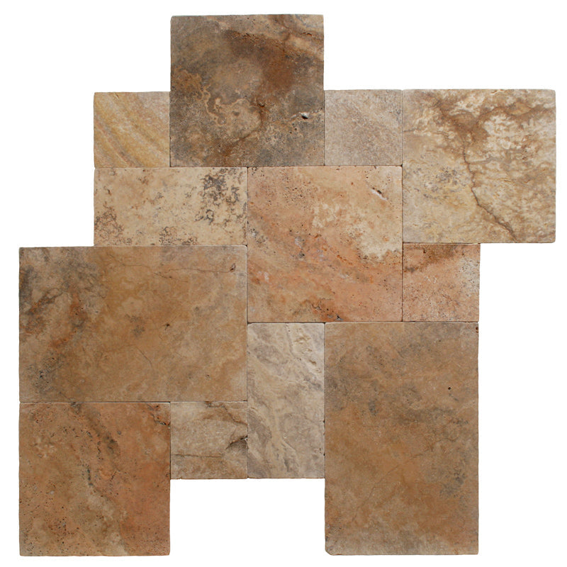 Scabos Travertine Unfilled Tumbled Versailles Pattern.