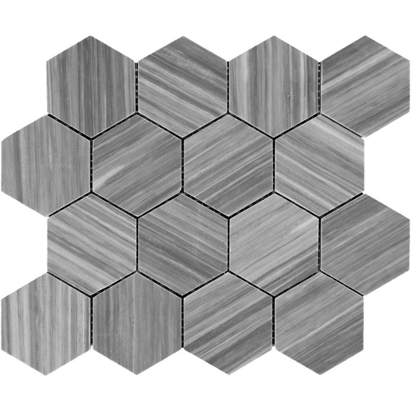 Bardiglio Scuro Marble 3x3 Hexagon Polished Mosaic Tile.