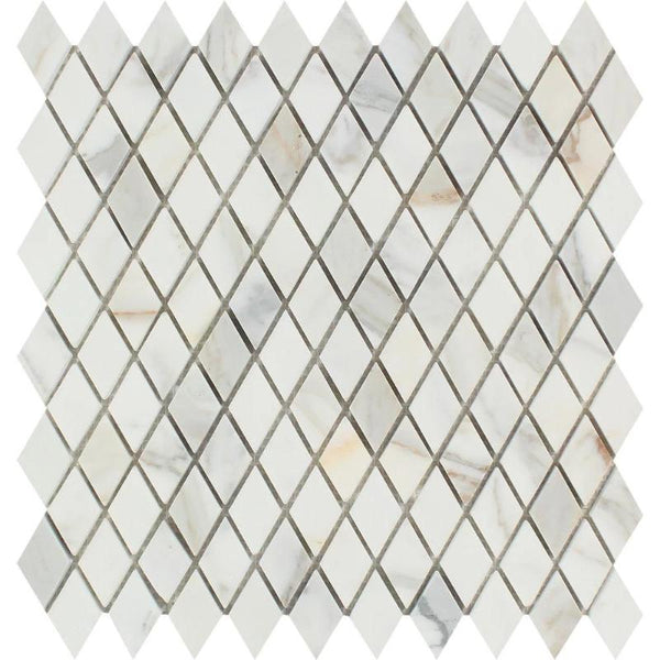 Calacatta Gold Marble Honed 1x2 Diamond Mosaic Tile.