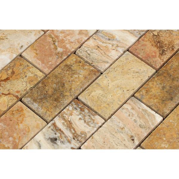 2x4  Honed Scabos Travertine Deep-Beveled Brick Mosaic Tile.