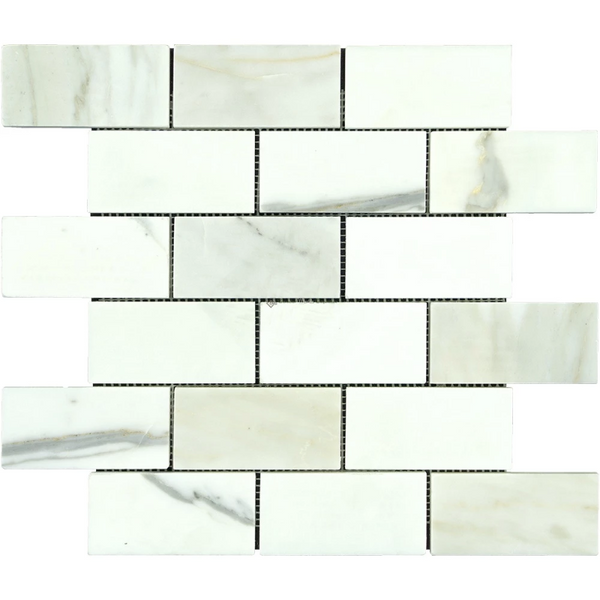 Calacatta Gold Marble 2x4 Polished Mosaic Tile.