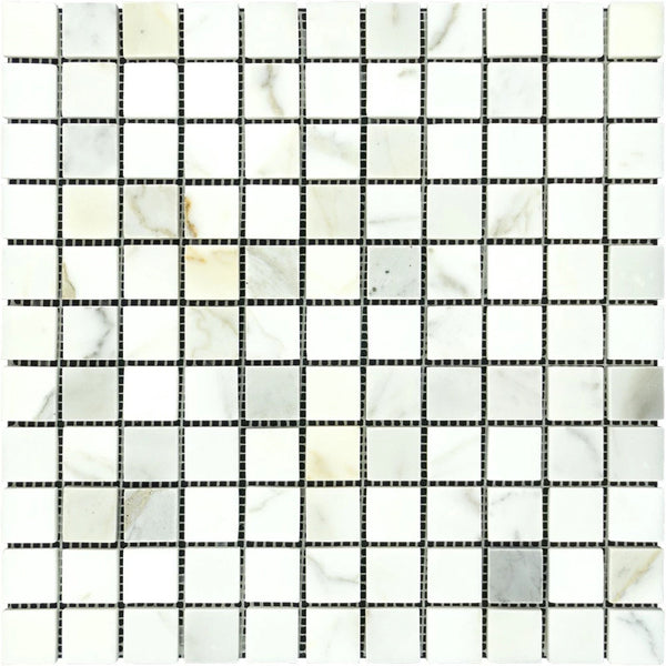 Calacatta Gold Marble 1x1 Polished Mosaic Tile.