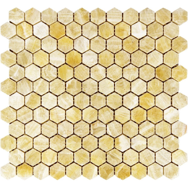 Honey Onyx 1x1 Hexagon Polished Mosaic Tile.