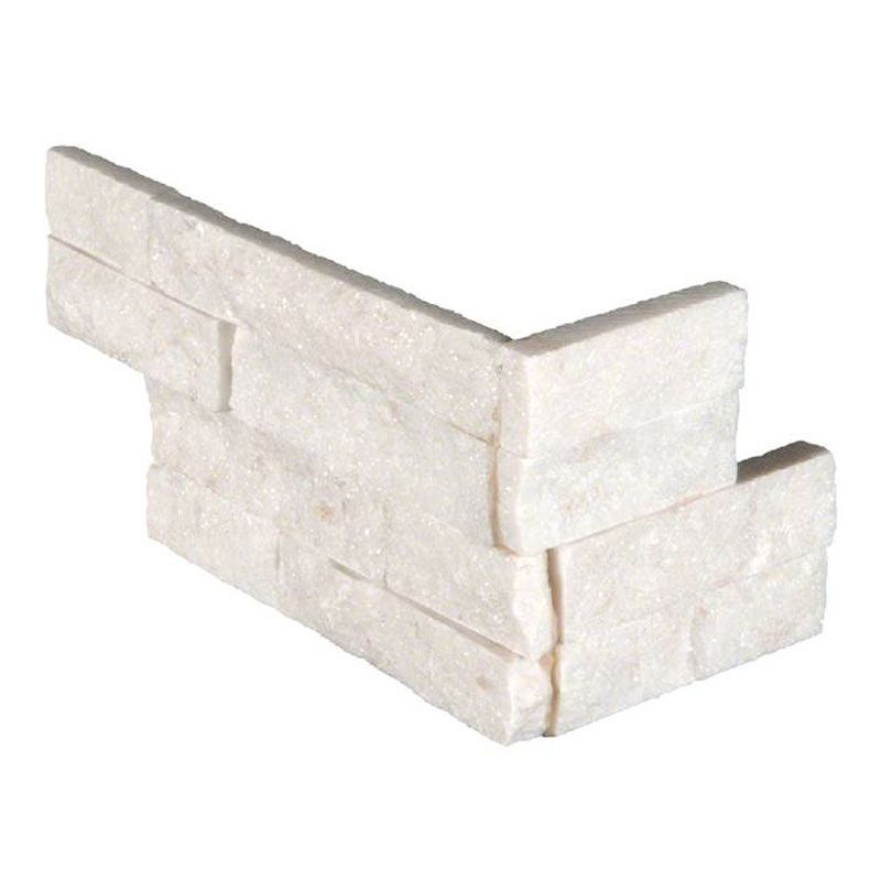 Arctic White 6x18 Stacked Stone Ledger Corner.