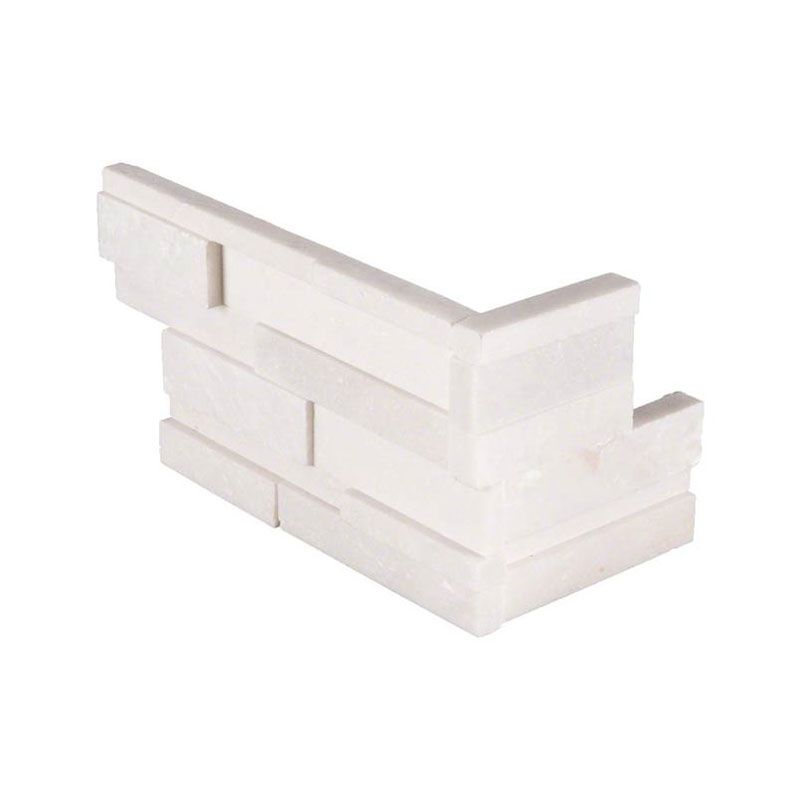 Arctic White Marble 6x18 3D Stacked Stone Ledger Corner.