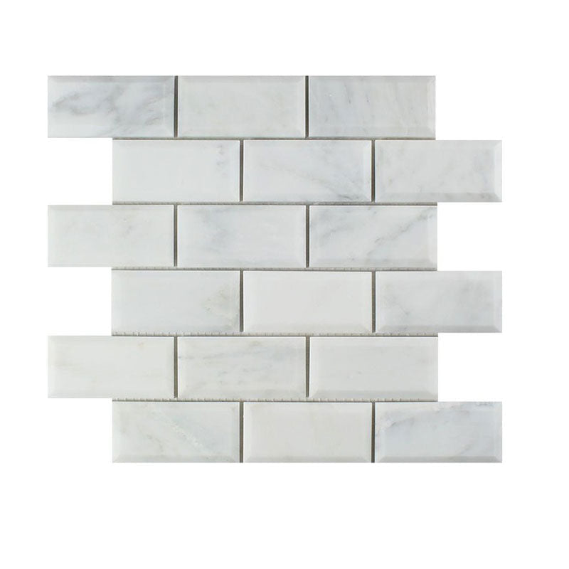 Asian Statuary (Oriental White) Marble 2x4 Deep Beveled Honed Mosaic Tile.