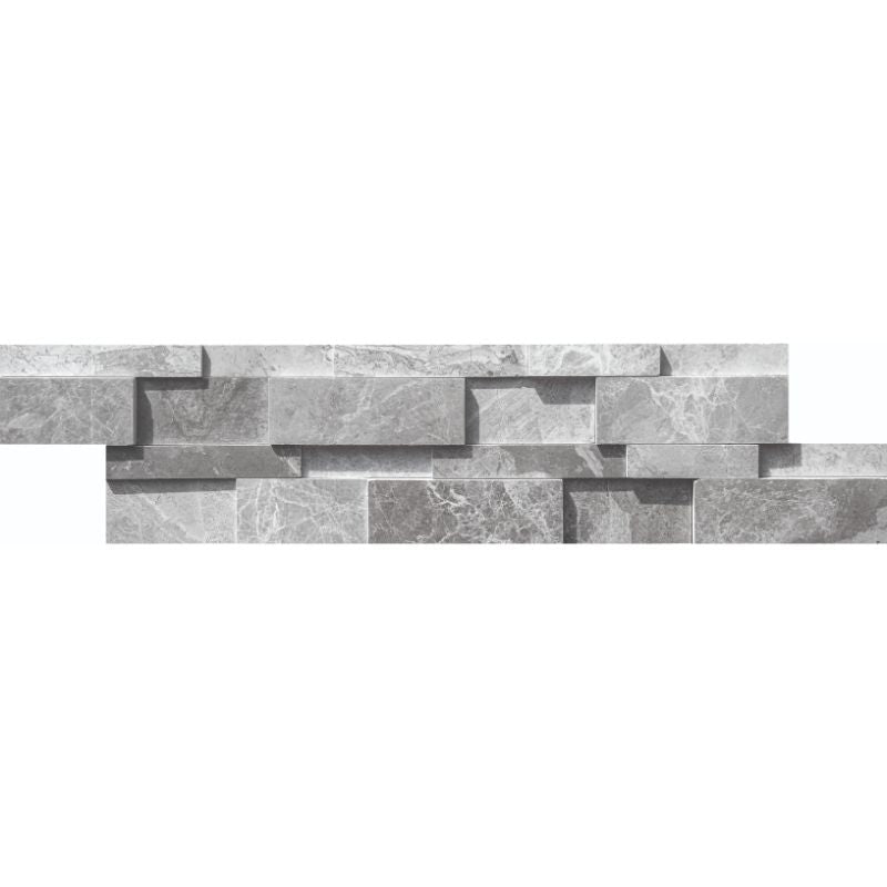 Atlantic Gray Marble 3D 6x24 Stacked Stone Ledger Panel.