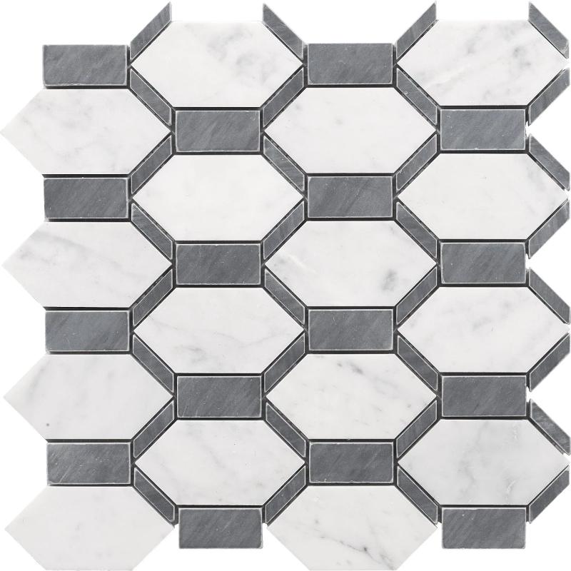 Bardiglio Carrara Marble Geo Special Design Mosaic Tile.