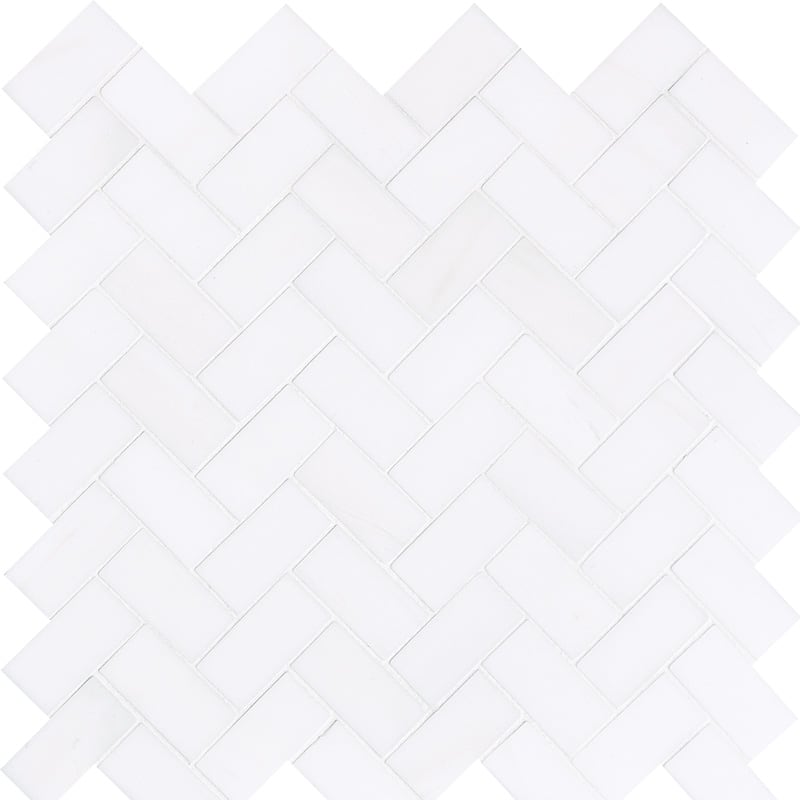 Bianco Lago Marble 1x2 Herringbone Honed Mosaic Tile.