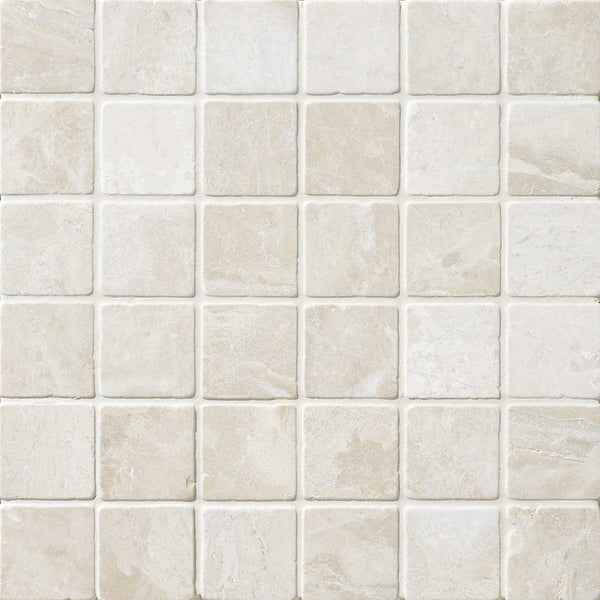 Botticino Beige Marble 2x2 Tumbled Mosaic Tile.