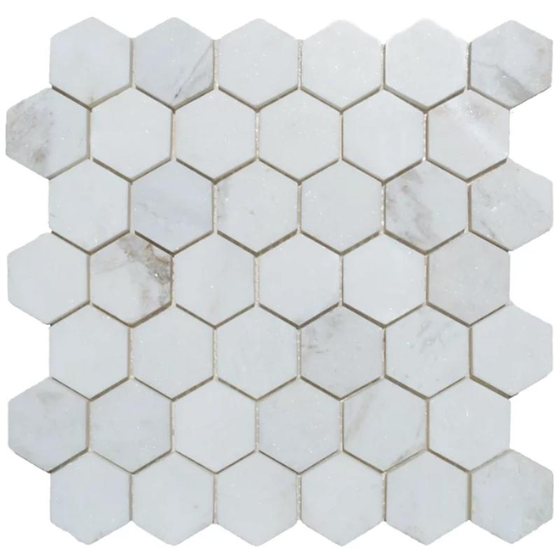 Calacatta Amber Marble 2x2 Hexagon Polished Mosaic Tile.