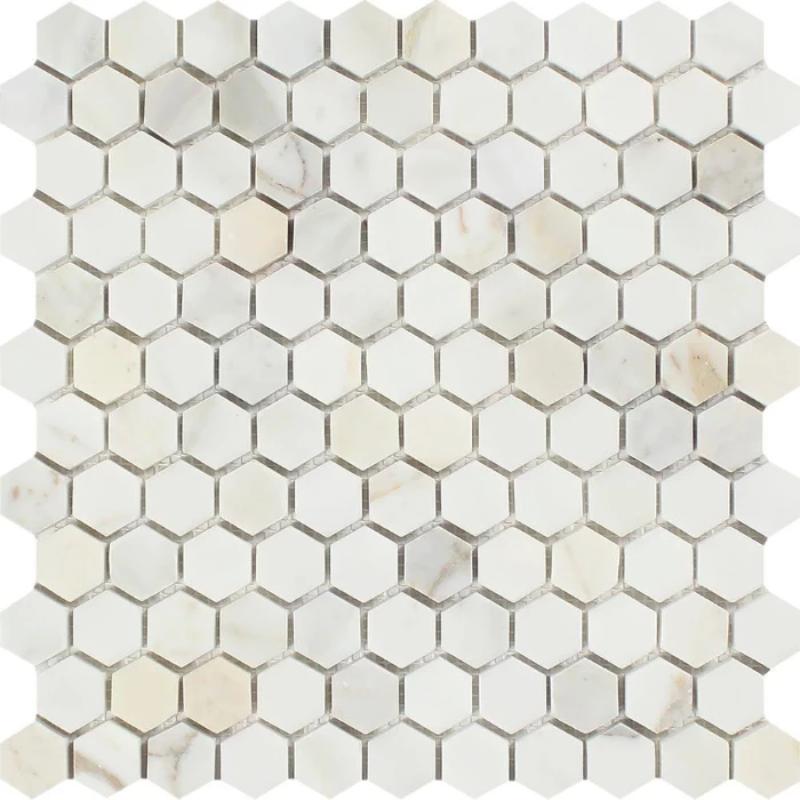 Calacatta Gold Marble 1x1 Hexagon Polished Mosaic Tile.