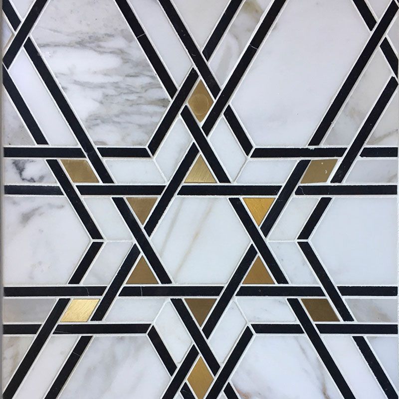 Calacatta Gold Nero Marquina Star Marble Brass Polished Mosaic Tile.