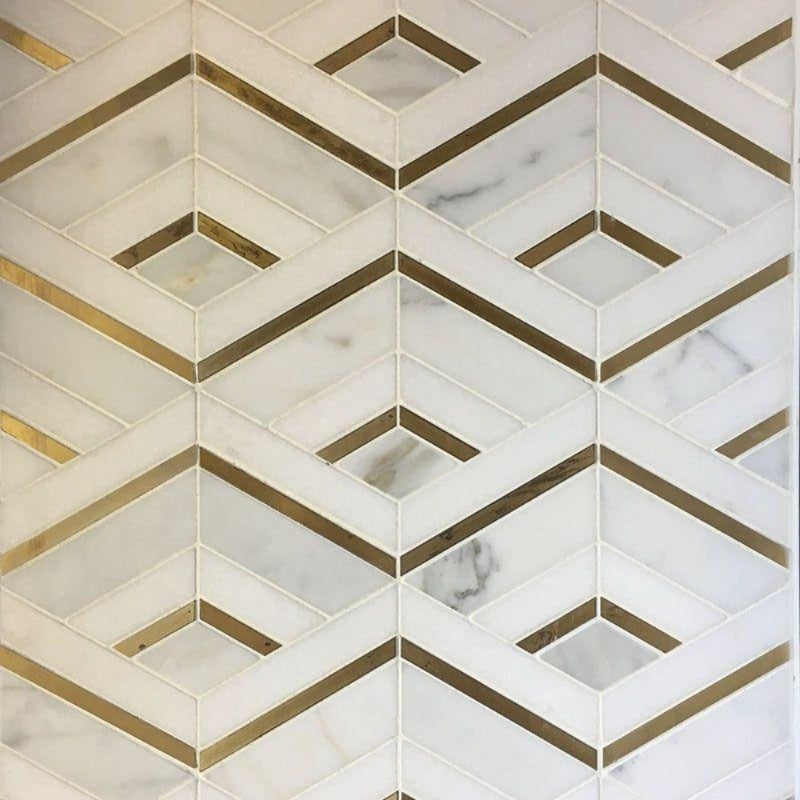 Calacatta Gold Thassos Marble Brass Polished Mosaic Tile.