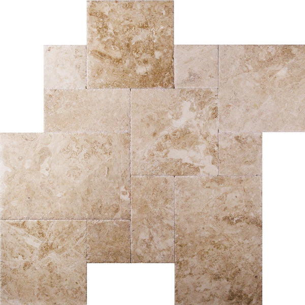 Cappucino Marble Brushed and Chiseled Versailles Pattern Tile.