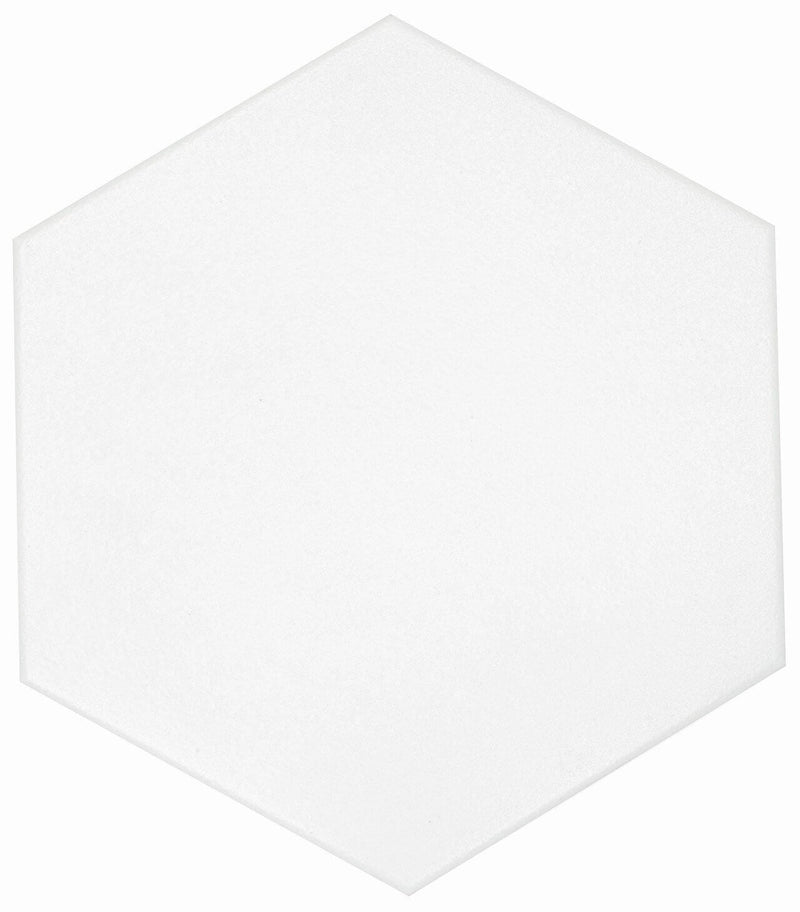 Casablanca Solid White 8x9 Hexagon Porcelain Tile.