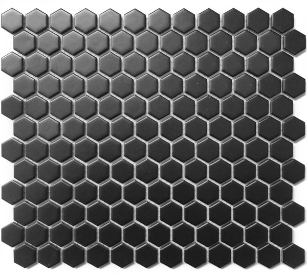 Cc Mosaics Black 12x12 Hexagon 1x1 Porcelain Mosaic Tile.