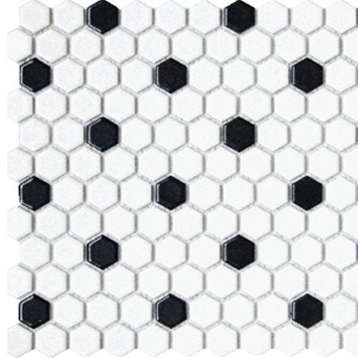 Cc Mosaics W/Black 12x12 Hexagon 1x1 Porcelain Mosaic Tile.
