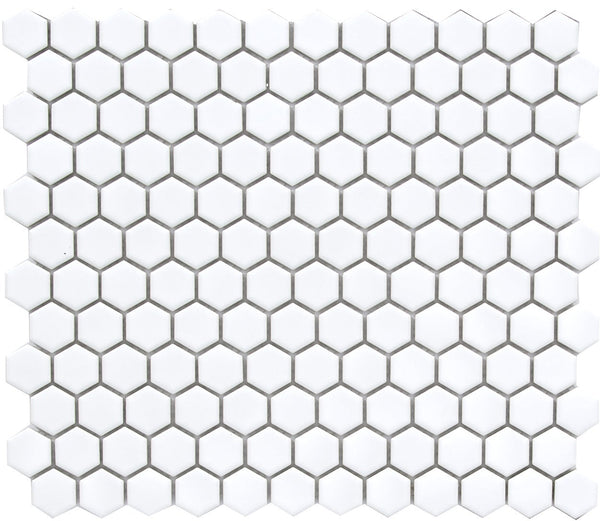 Cc Mosaics White 12x12 Mos. Hexagon 1x1 Porcelain Mosaic Tile.
