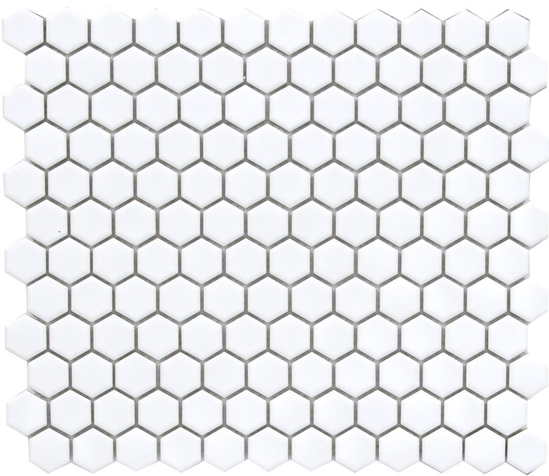 Cc Mosaics White 12x12 Mos. Hexagon 1x1 Porcelain Mosaic Tile.