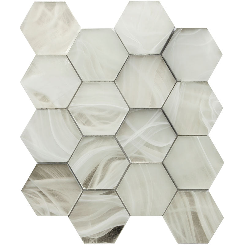 CLOUD 9 SILVER WHITE HEx glass Mosaic Tile.