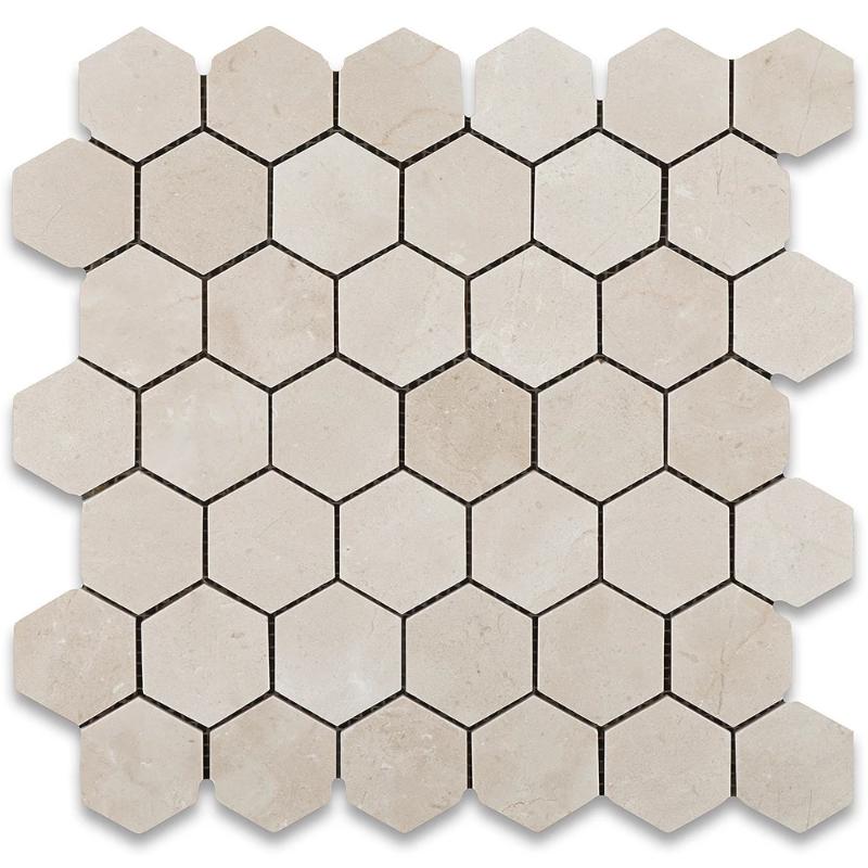 Crema Marfil Marble 2x2 Hexagon Polished Mosaic Mosaic Tile.
