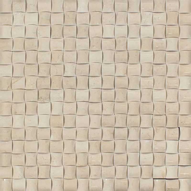 Crema Marfil Marble 3D Pillow Polished Mosaic Tile.